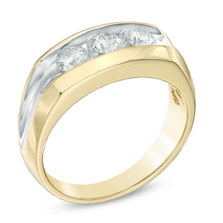 Mens 3/4ct Three Stone Diamond Wedding Anniversary Ring 14K Yellow Gold Jewelry