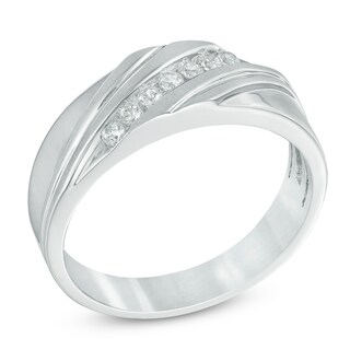 18ct Diamond Corner Band Ring White Gold Mens Ring SizeR, 021000111374