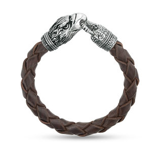 Effy Men's Woven-Look Black Leather Bracelet in Sterling Silver - Sterling Silver