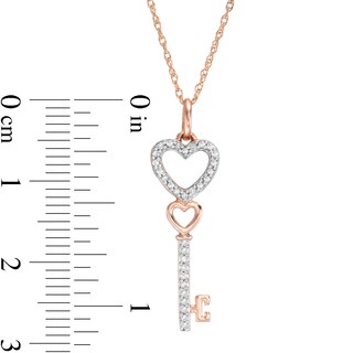 Sterling Silver & 14K Rose Gold Diamond Heart Lock & Key Pendant