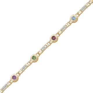 Mother's Birthstone Engravable Link Family Bracelet (7 Stones and Lines