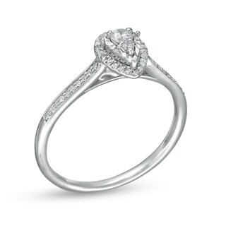 Pear Cut Diamond Solitaire Promise Ring in 10kt Yellow and White Gold