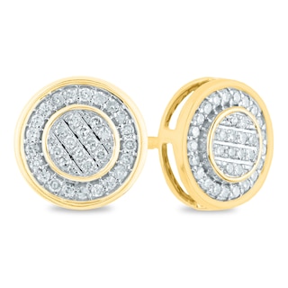 Men's 1/4 CT. T.W. Multi-Diamond Cuban Link Outer Edge Stud Earrings in 10K  Gold