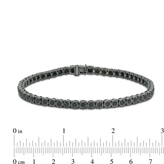 Men's Silver & Leather 21cm Bracelet with 0.40 Carat TW of Black Diamonds