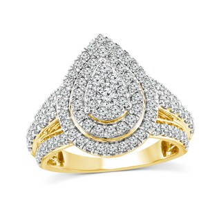 2 Ct. T.W. Pear-Shaped Multi-Diamond Double Frame Multi-Row Vintage-Style Engagement Ring in 10K White Gold (J/I3)