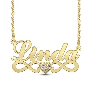 Diamond Accent Heart with Infinity Loop Scroll Script Name Necklace (1 Line)