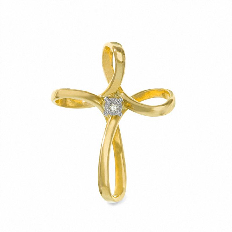 Main Image 1 of Ribbon Cross Charm with Diamond Accent in 14K Gold