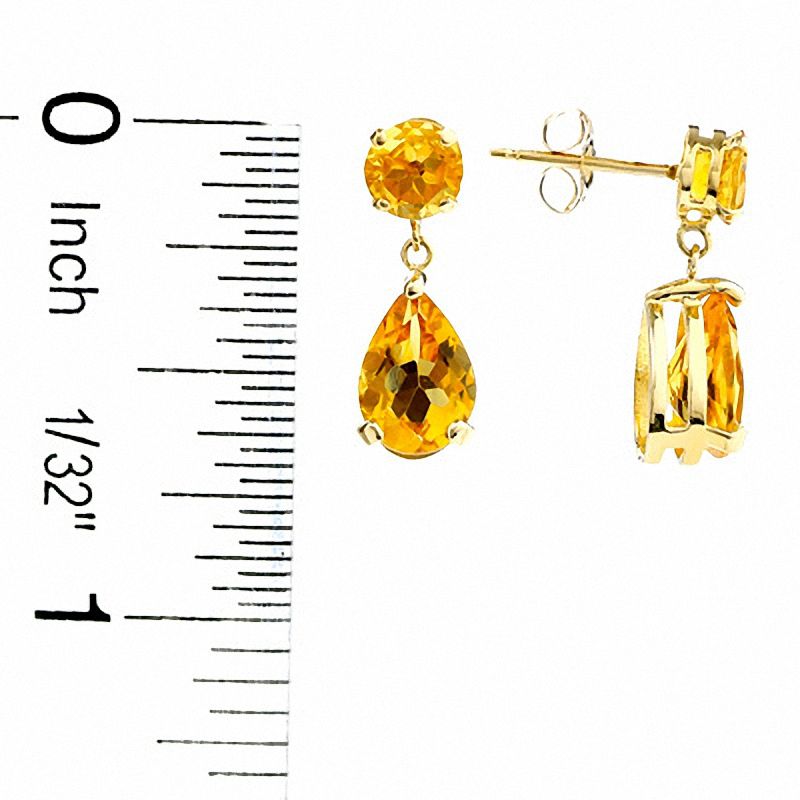 Main Image 2 of Pear Shaped Citrine Drop Earrings in 14K Gold