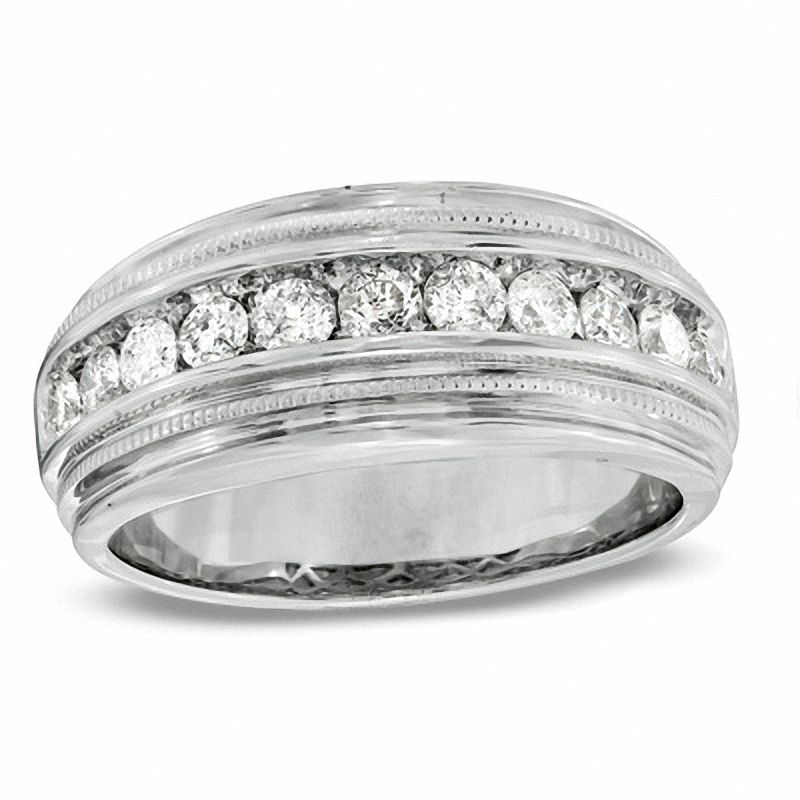 Main Image 1 of Men's 1 CT. T.W. Diamond Milgrain Band in 14K White Gold