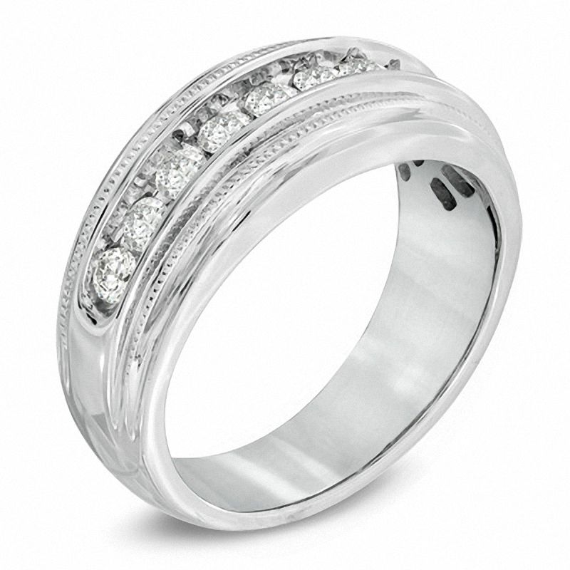 Main Image 2 of Men's 1 CT. T.W. Diamond Milgrain Band in 14K White Gold