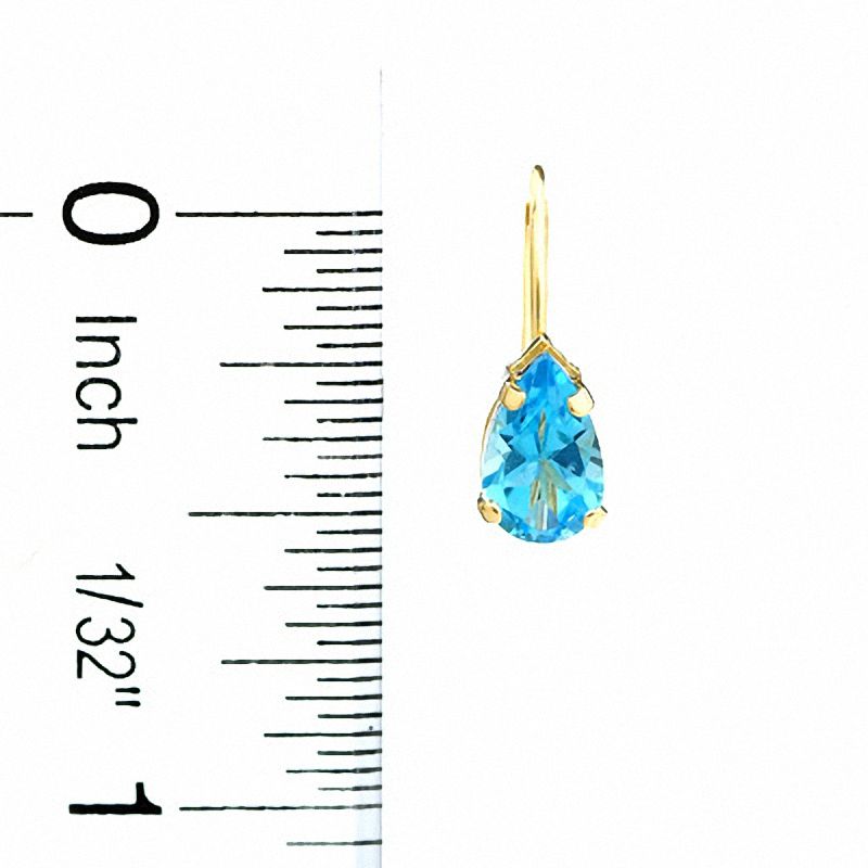 Pear Shape Blue Topaz Leverback Earrings in 14K Gold