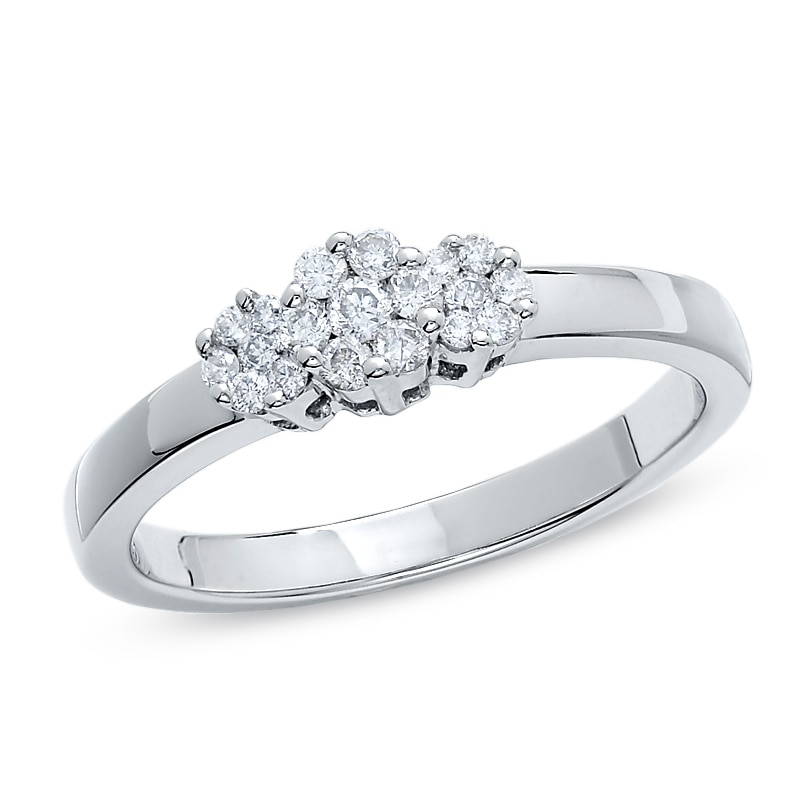 Main Image 1 of 1/4 CT. T.W. Invisible-Set Diamond Flower Ring in 14K White Gold