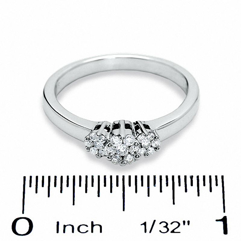 Main Image 3 of 1/4 CT. T.W. Invisible-Set Diamond Flower Ring in 14K White Gold