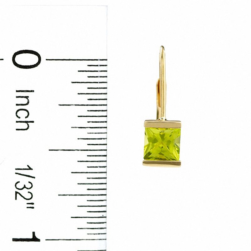 Main Image 2 of 5.0mm Princess-Cut Peridot Leverback Earrings in 14K Gold