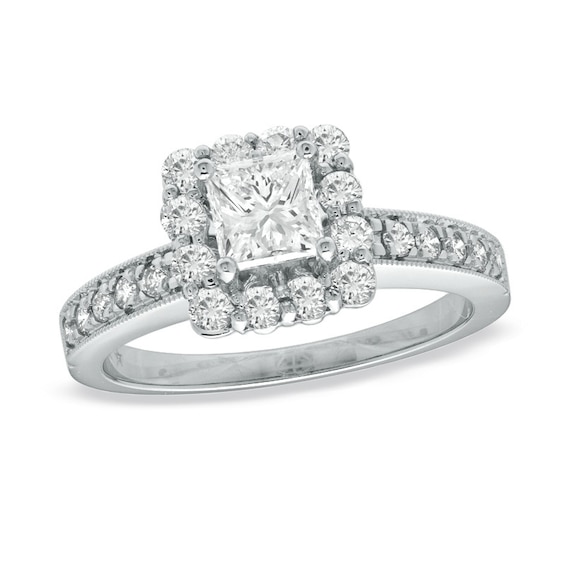 5/8 CT. T.W. Princess-Cut Diamond Frame Vintage-Style Engagement Ring ...