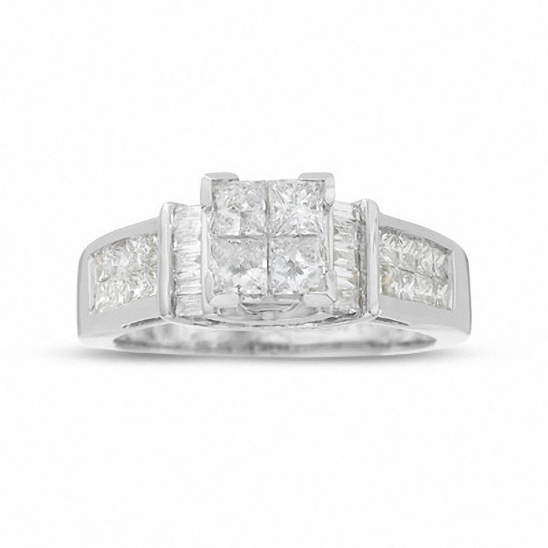 1-3/8 CT. T.W. Princess-Cut Composite Diamond Ring in 14K White Gold