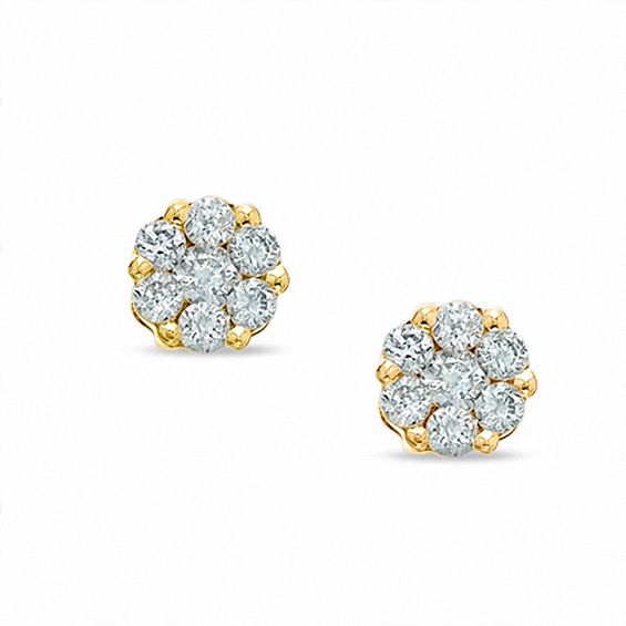 1/4 CT. T.W. Diamond Flower Earrings in 14K Gold | Diamond Earrings ...