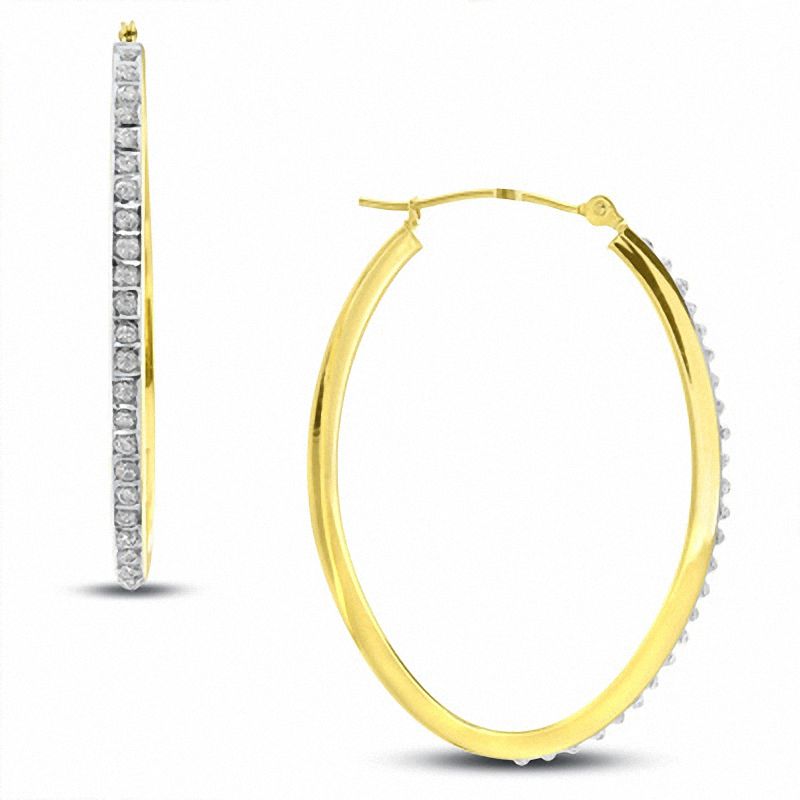 Main Image 1 of Diamond Fascination™ Large Oval Hoop Earrings in 14K Gold