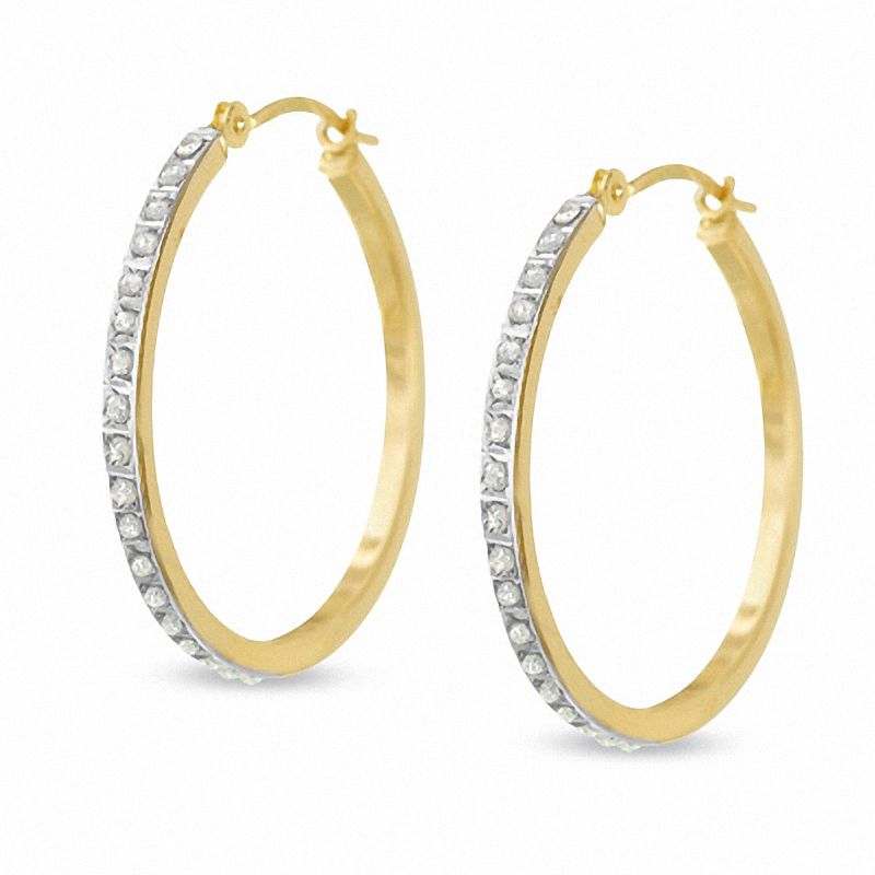 Main Image 1 of Diamond Fascination™ Medium Round Hoop Earrings in 14K Gold