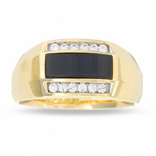 Horizontal Onyx and Diamond Ring in 14K Gold | Zales Outlet