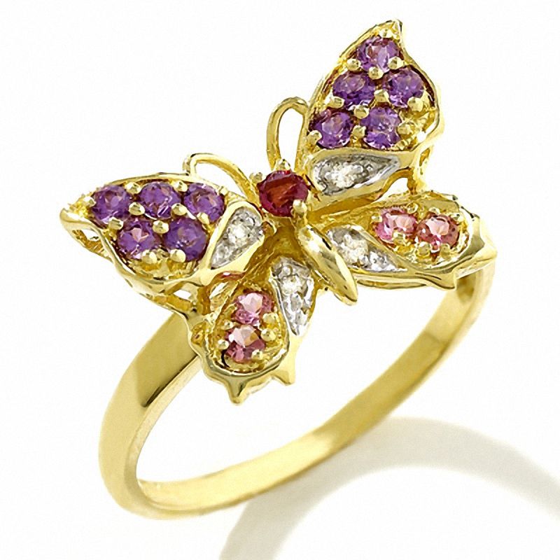 14kt Gold and Diamond Pink Tourmaline Butterfly Ring White Gold / 7