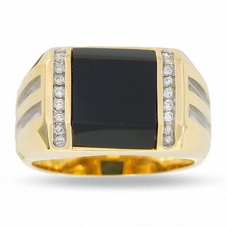 1/4 CT. T.W. Diamond and Barrel-Cut Onyx Ring in 14K Gold | Zales Outlet