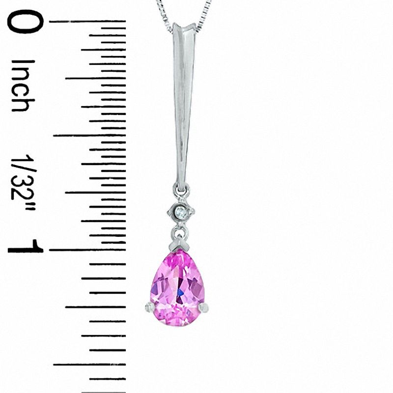 Pear-Shaped Lab-Created Pink Sapphire and Diamond Stick Pendant in 14K Gold
