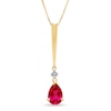 Thumbnail Image 1 of Pear-Shaped Lab-Created Ruby and Diamond Stick Pendant in 14K Gold