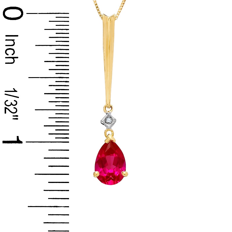 Main Image 2 of Pear-Shaped Lab-Created Ruby and Diamond Stick Pendant in 14K Gold