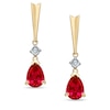 Thumbnail Image 1 of Pear-Shaped Lab-Created Ruby and Diamond Stick Earrings in 14K Gold