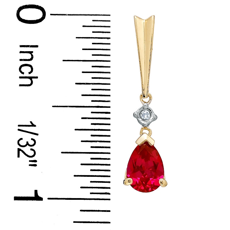 Main Image 2 of Pear-Shaped Lab-Created Ruby and Diamond Stick Earrings in 14K Gold