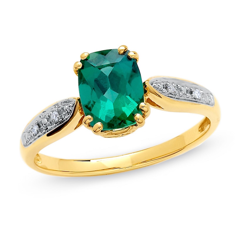 Cushion-Cut Lab-Created Emerald and Diamond Accent Ring in 10K Gold ...