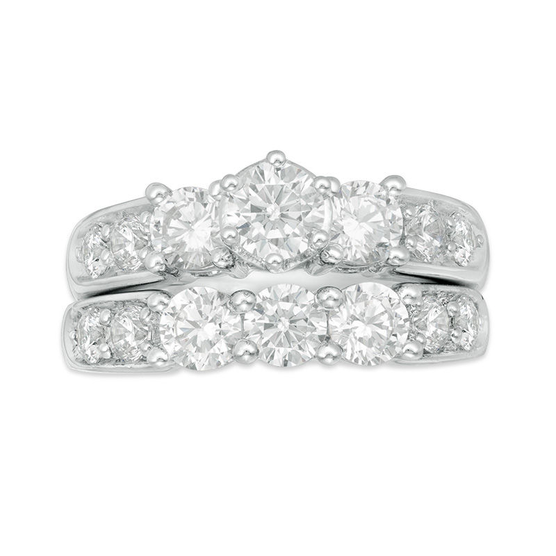 Main Image 6 of 3 CT. T.W. Diamond Past Present Future® Bridal Set in 14K White Gold