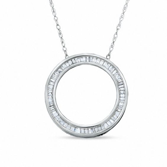 1/3 CT. T.W. Baguette Diamond Circle Pendant in 14K White Gold ...