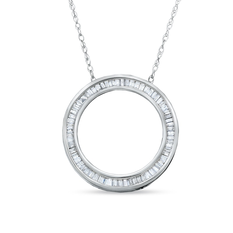 1/3 CT. T.W. Baguette Diamond Circle Pendant in 14K White Gold