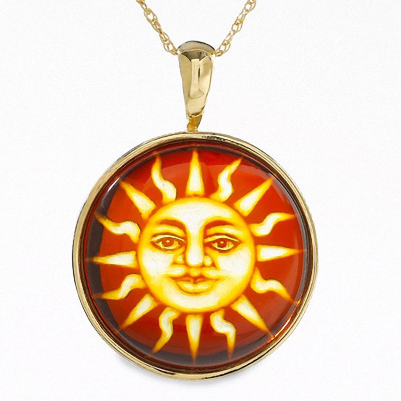 Main Image 1 of 16mm Round Amber Sun Pendant in 14K Gold