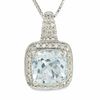 Thumbnail Image 0 of Cushion-Cut Aquamarine Pendant in 14K White Gold with Diamond Accents