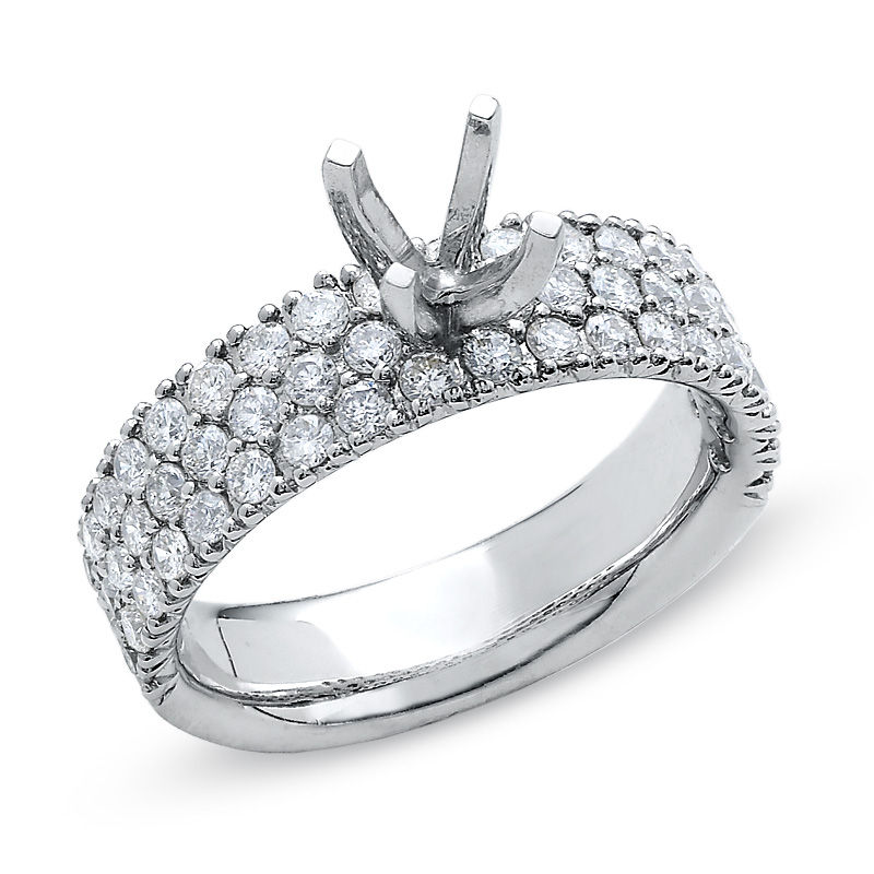 1-1/6 CT. T.W. Semi Mount Diamond Engagement Ring with Micro Pavé-Set Diamonds in 14K White Gold