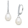 Thumbnail Image 0 of 7.0 - 7.5mm Pear-Shaped Cultured Freshwater Pearl and 1/10 CT. T.W. Diamond Drop Earrings in 10K White Gold