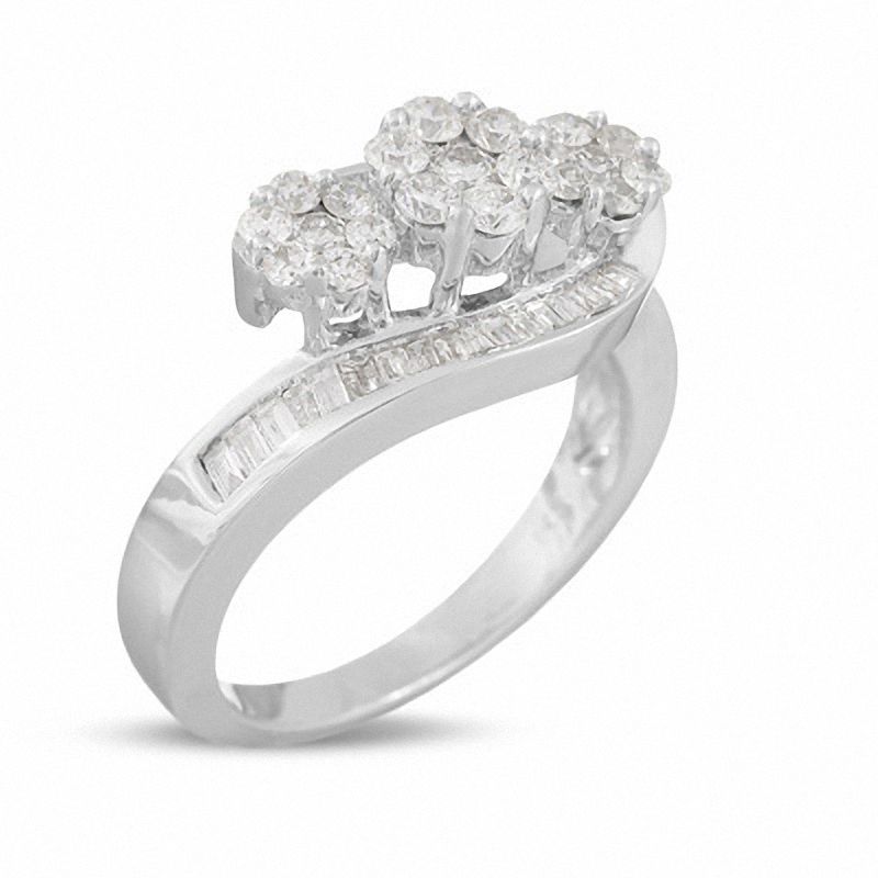 1 CT. T.W. Diamond Three Flower Bypass Right Hand Ring in 14K White ...