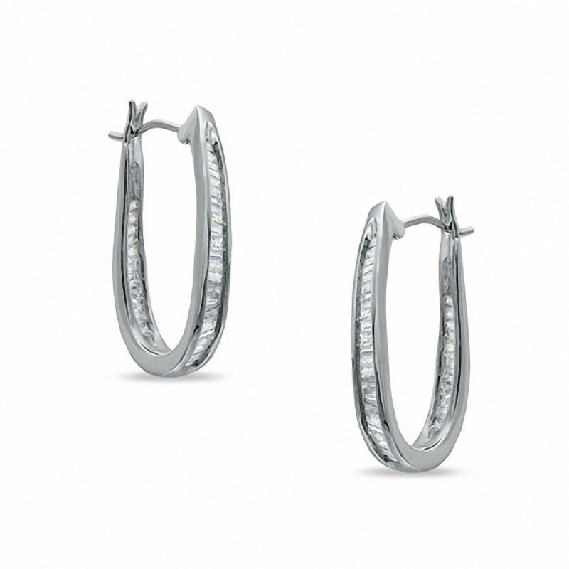 1 CT. T.W. Baguette Diamond Inside-Out Hoop Earrings in 14K White Gold ...