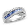 Thumbnail Image 0 of Graduated Baguette Sapphire and Diamond Ring in 14K White Gold