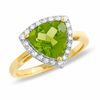 Thumbnail Image 0 of Trillion Cut Peridot Ring in 14K Gold with Diamond Accents