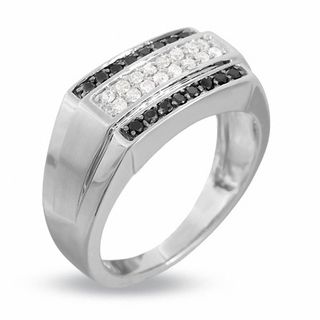 1/2 CT. T.W. Enhanced Black and White Diamond Ring in 14K White Gold ...