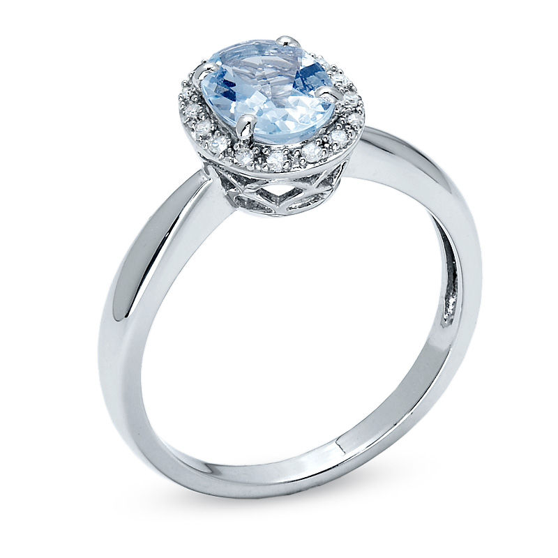 Oval Aquamarine Ring in 14K White Gold with Diamond Accents | Zales Outlet