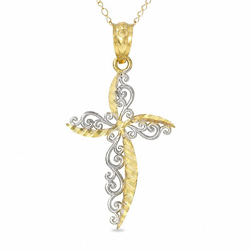 Main Image 1 of Cross Pendant in 10K Two-Tone Gold