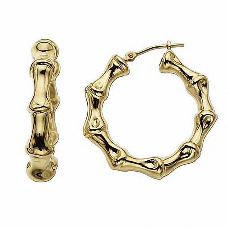 14K Yellow Gold Double Hoop Bamboo Earrings  Vince Jewelers