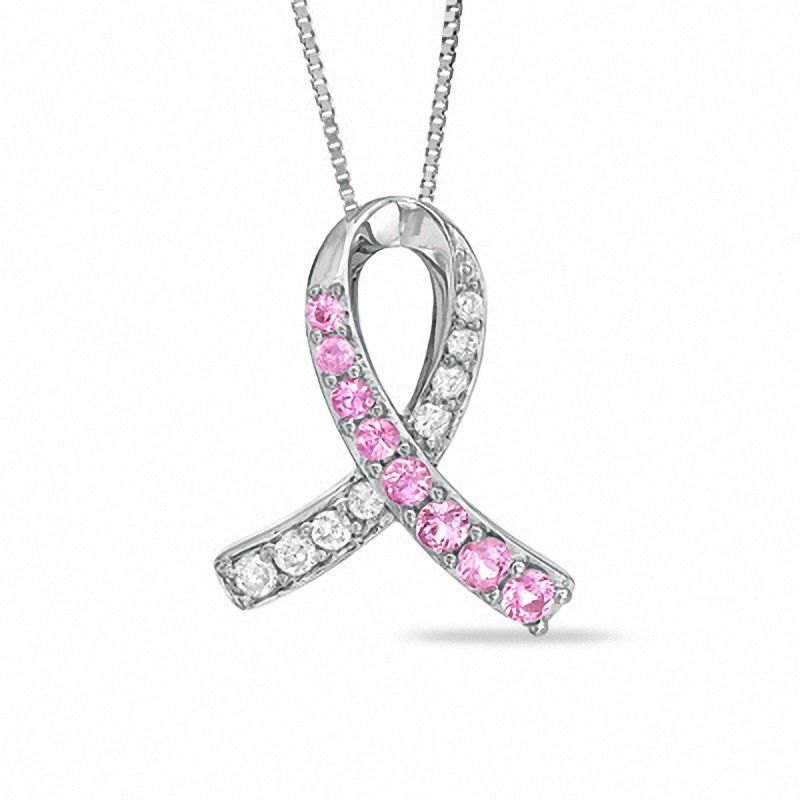 breast cancer ribbon diamond necklace