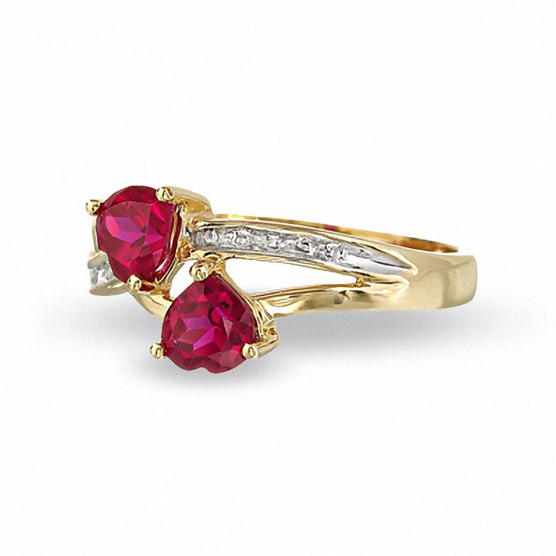 Lab-Created Double Ruby Heart Pendant and Ring Set in 10K Gold