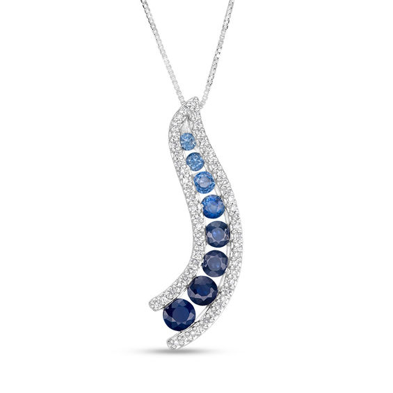blue sapphire and diamond journey pendant